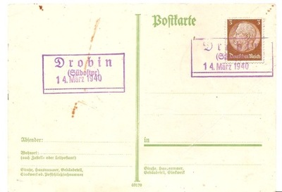 DROBIN -stempel -postkarte -1940 rok