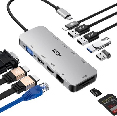 ICZI Hub USB C 11 w 1 - stacja dokująca z podwójnym HDMI