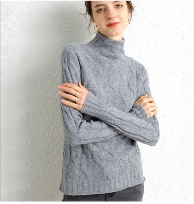 SWETER 100% WEŁNA MERINO WARKOCZE SZARY M