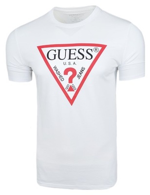 Guess Koszulka męska T-shirt męski Biały Duże Logo Bawełna r. XL