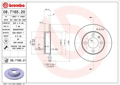 BREMBO 08.7165.21 DISKU STABDŽIŲ 