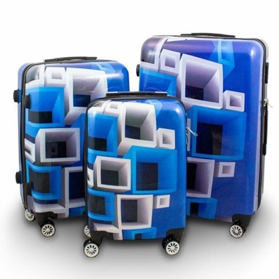 Zestaw walizek podróżnych z poliwęglanu 3w1 XL+L+M mocne lekie na kółkach