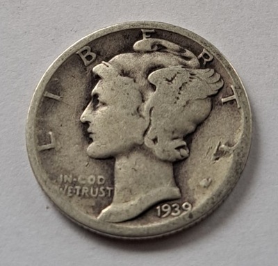 USA 10 centów 1939r. Mercury Srebro BCM