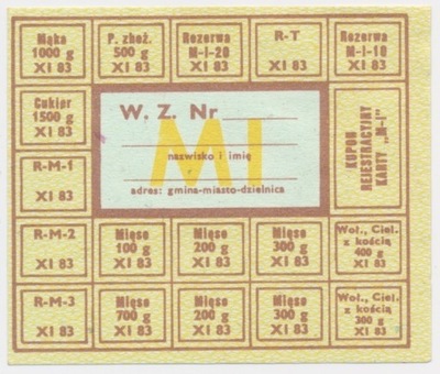 7320. PRL Kartka żywnościowa 1983 Listopad MI