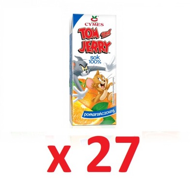 27x sok Tom&Jerry 100% pomarańcz w kartoniku 200ml ze słomką