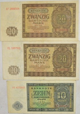 4.db.Zest.Niemcy, NRD, Banknoty szt.3, St.3+