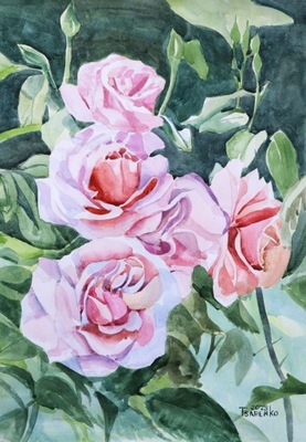 Obraz akwarela Różowe róże Denys Tsarenko Oryginał