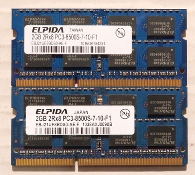 Pamięć 4GB (2x2GB) DDR3 PC3-8500S 1066MHz SODIMM ELPIDA