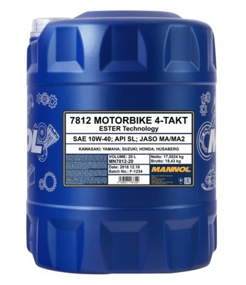 MANNOL ACEITE SILNIKOWY 4T MOTORBIKE 10W40 20L ESTER + MA2 SYNTETYK (7812) (A  