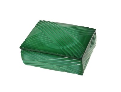 SZKATUŁKA, PUZDERKO MALACHITOWE SCHLEVOGT SZKŁO ART DECO CZECHY