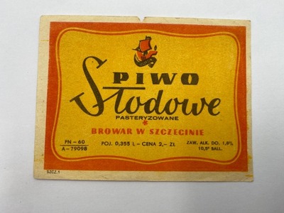 Etykieta piwo słodowe pasteryzowane Browar w Szczecinie
