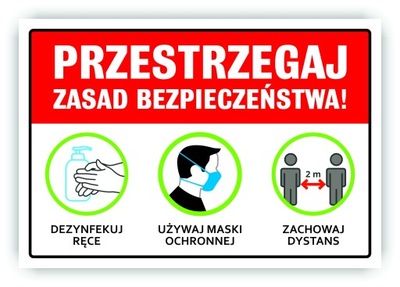 Tabliczka PRZESTRZEGAJ ZASAD BEZPIECZEŃSTWA 32x22