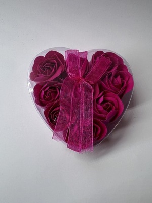 Róże mydlane w Sercu (9 Róż) - Ciemny różowy Kwiaty z mydła