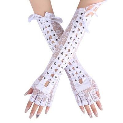 Zasznurowane rękawiczki bez palców Imprezowe długie rękawiczki