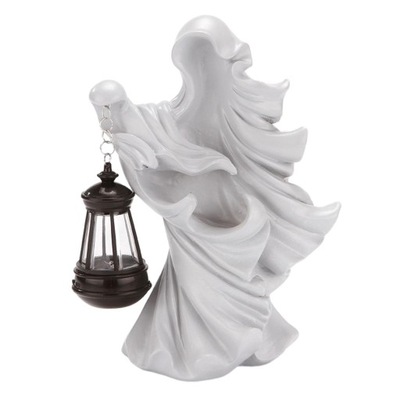 Posąg czarownicy z ozdobną latarnią w kolorze białym