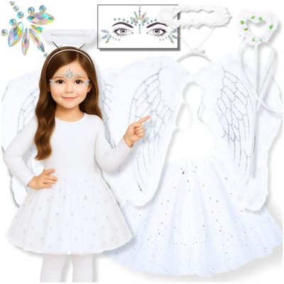 STRÓJ ANIOŁA ANIOŁKA JASEŁKA SKRZYDŁA AUREOLA SPÓDNICZKA PRZEBRANIE 110-116