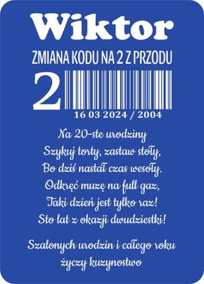 Kartka urodzinowa zmiana kodu na 2 z przodu 20 urodziny życzenia imię