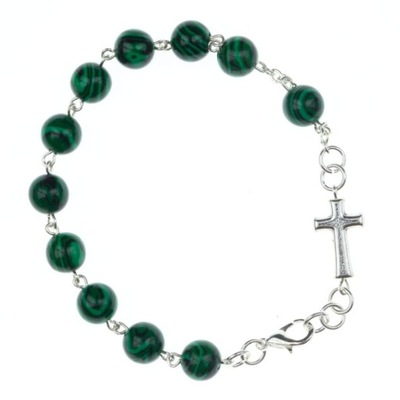BRANSOLETKA RÓŻANIEC MALACHIT - RÓŻANIEC Z NATURALNYM KAMIENIEM