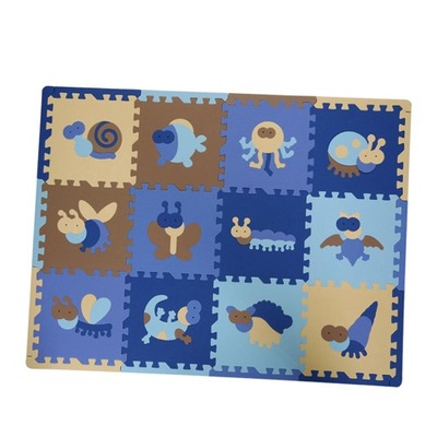 12 szt. Grube blokujące płytki podłogowe piankowe maty dla dzieci Puzzle owady niebieskie