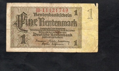 BANKNOT NIEMCY -- 1 marka RENTENMARK -- 1937 rok, seria B