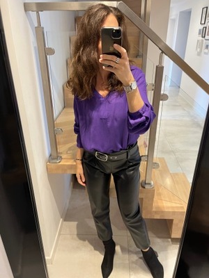 Bluzka fioletowa luźna do pracy do jeansów miękka dekolt V 38 M