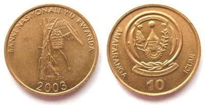 5617. RWANDA, 10 FRANKÓW 2003