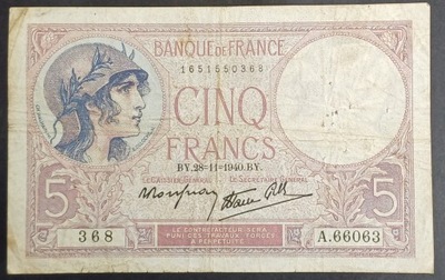 FRANCJA 5 FRANKÓW 1940