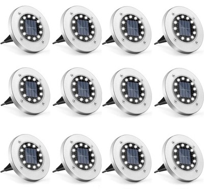 12x LAMPA SOLARNA LED OGRODOWA DYSK SOLARNE LAMPKI WBIJANE NAJAZDOWE 12LED