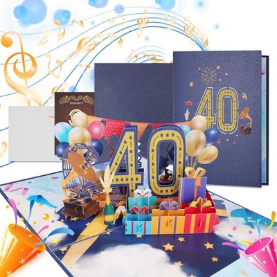 Kartka urodzinowa na 40. urodziny, kartka 3D Pop Up z życzeniami urodzinowy