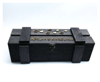Skrzynka drewniana kuferek czarny personalizowany