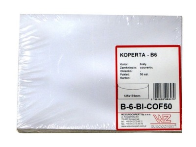 Koperta B6 biała nie klejona WZ 50szt B-6-BI-COF50