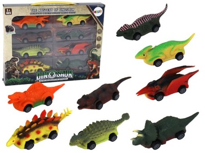 Zestaw Resoraków Dinozaury Samochodziki Kolorowe 8 Sztuk Dla Dzieci
