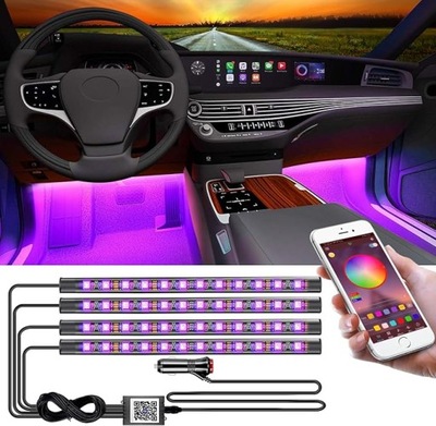 YILAIE WEWNĘTRZNE ŚWIATŁA SAMOCHODOWE RGB LED Z APLIKACJĄ BLUETOOTH