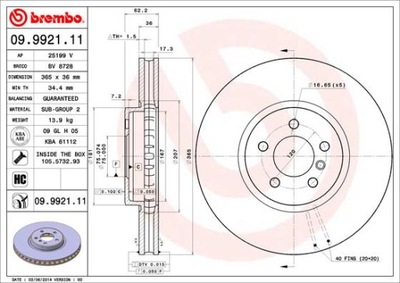 ГАЛЬМІВНІ ДИСКИ ГАЛЬМІВНІ ПЕРЕД BREMBO 09.9921.11 09992111