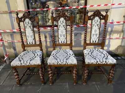 zestaw 3 rzeźbionych krzeseł barokowych - Gdańskie
