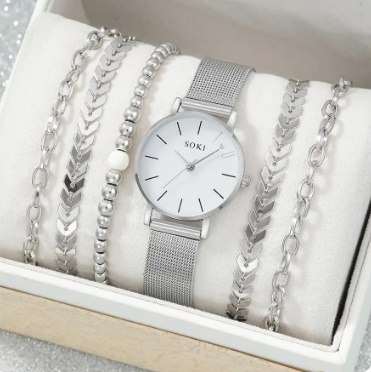 Komplet biżuterii zegarek+ 5 bransoletek srebrne KL01