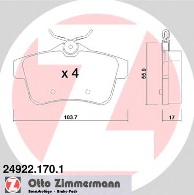 ZIMMERMANN PEUGEOT 508 I КОЛОДКИ ЗАД 24922.170.1