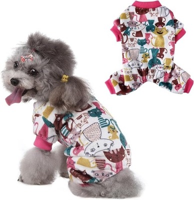 Kombinéza pyžama pre psa s mačičkami viacfarebná veľkosť L