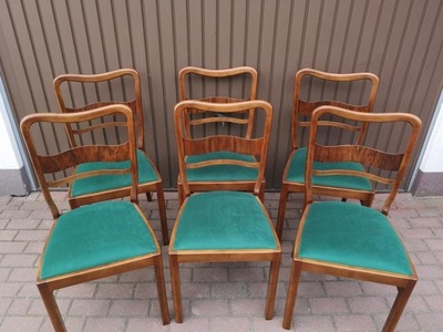 Krzesła ART-DECO Orzech-Buk Stare Antyk Komplet 6 Sztuk Po Renowacji.