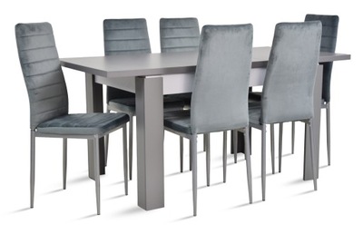Stół rozkładany 80x120/160 6 krzeseł tapicerowane