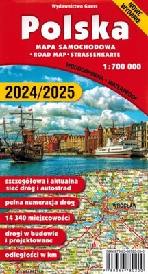 POLSKA MAPA LAMINOWANA SAMOCHODOWA 2024/2025 GAUSS