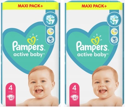 PIELUSZKI 124 SZT PAMPERS ACTIVE BABY 4 PIELUCHY 2x62