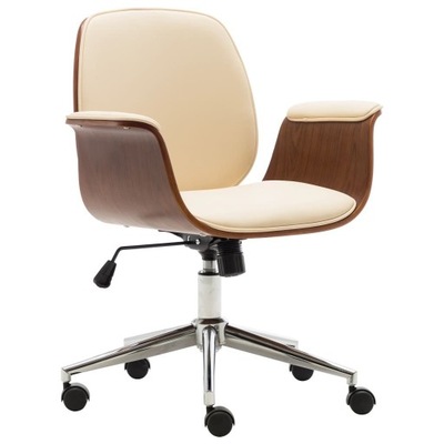 Krzesło biurowe, kremowe, gięte drewno i sztuczna