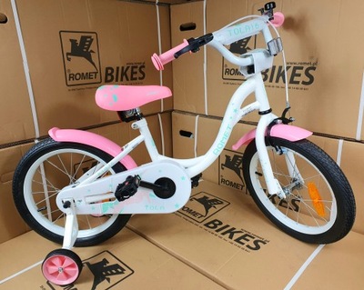 Rower rowerek dziecięcy Romet Tola 16 dla dziewczynki biało-turkusowy