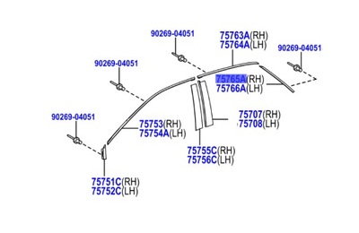 75765-48020 молдинг задняя na рамка задних правых дверь lexus rx 15-22 фото №1