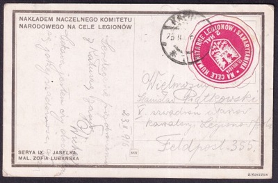 Legiony winieta dobroczynna karta NKN wysłana na PP355 1915 (15) gw.Korszeń