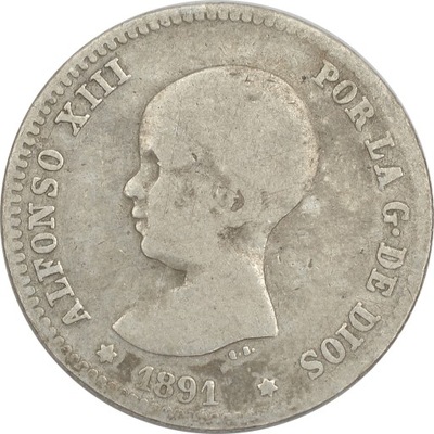 10.HISZPANIA, ALFONS XIII, 1 PESETA 1891 PG M