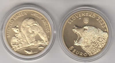 Slowacja 2023-5 euro - Fauna i Flora- Niedzwiedz .