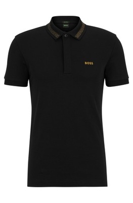 HugoBoss czarny t-shirt polo zdobiony kołnierz r.L