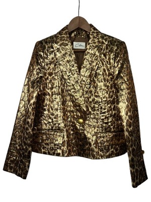 Claire PARIS ZŁOTY JEDWABNY BLAZER LEOPARD-L